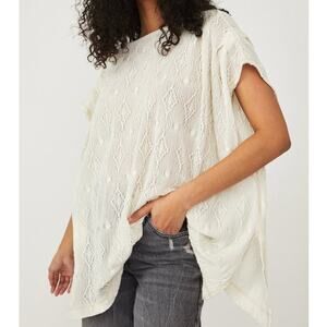 Free People Cream Show Off Tee Tie-Front Crochet Reversible Slouchy Dolman Tee